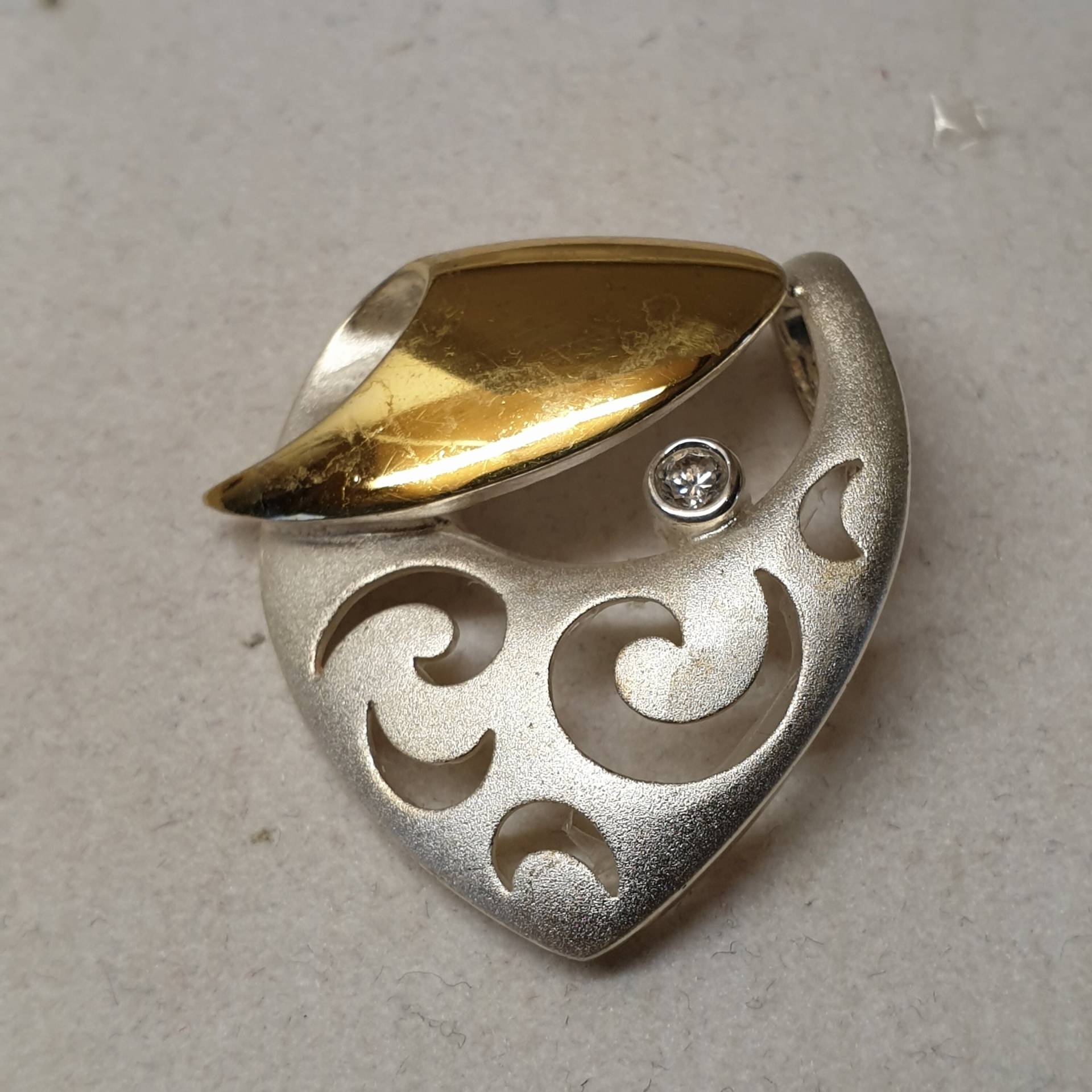 Eleganter Silberanhänger Anhänger Ohne Kette Silber 925 Teilvergoldet Kristall Klar Vintage Ska1545 von SchmuckAtelierRegina