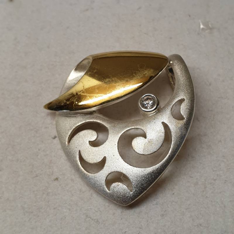 Eleganter Silberanhänger Anhänger Ohne Kette Silber 925 Teilvergoldet Kristall Klar Vintage Ska1545 von SchmuckAtelierRegina