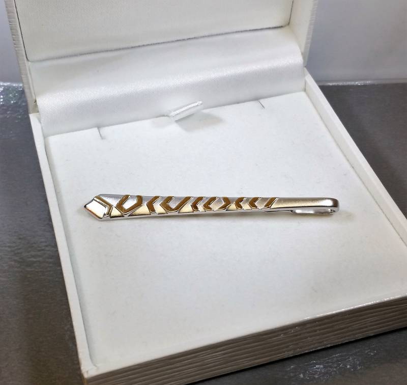 Krawattennadel Krawattenklammer Klemme Silber 925 Design Teilvergoldet Sb156 von SchmuckAtelierRegina