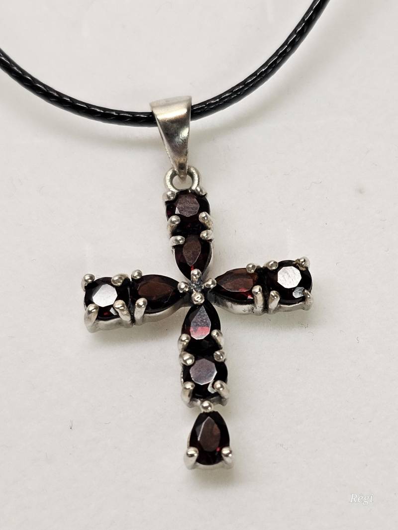 Kreuzanhänger Anhänger Kreuz Ohne Kette Silber 925 Kristalle Rot Vintage Elegant Ska1289 von SchmuckAtelierRegina