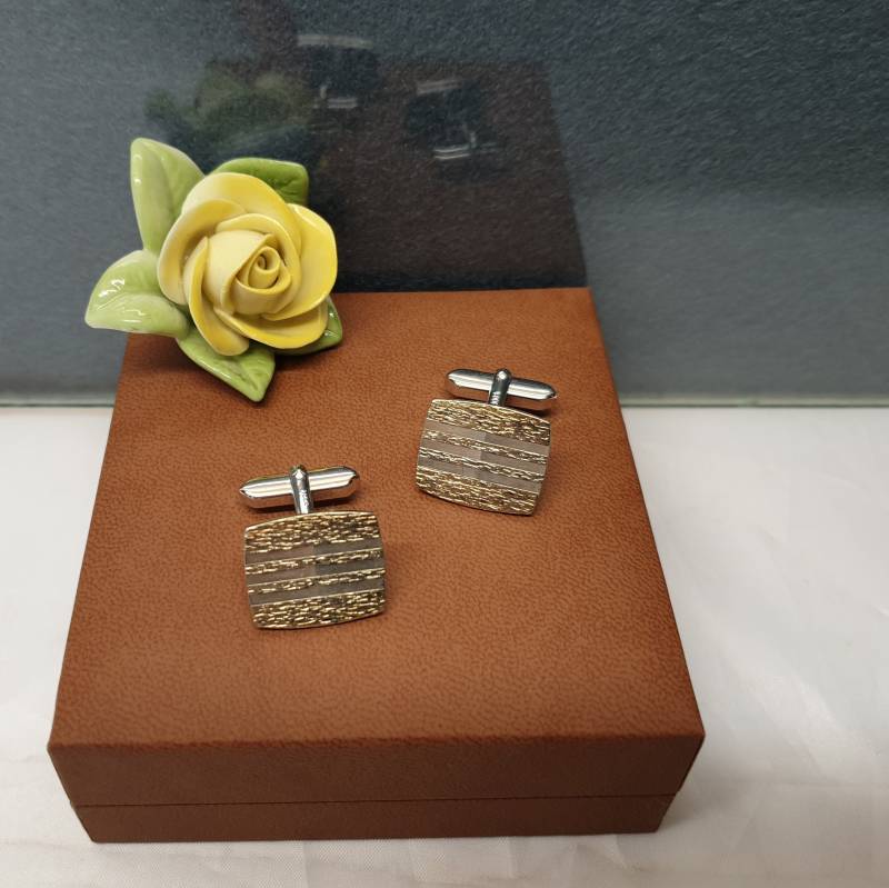 Manschettenknöpfe Cufflinks Silber 800 Teilvergoldet Streifen Design Vintage Edel Ms182 von SchmuckAtelierRegina