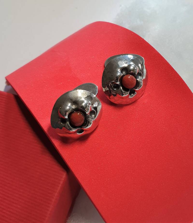 Manschettenknöpfe Cufflinks Silber 830 Karneol Silberschmiede Kunst Vintage Ms315 von SchmuckAtelierRegina