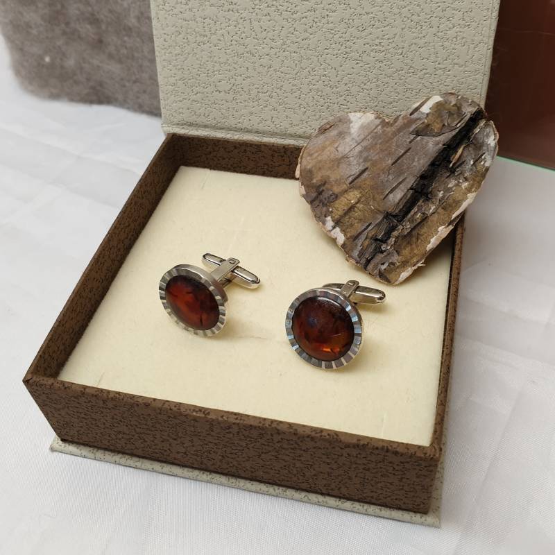 Manschettenknöpfe Cufflinks Silber 835 Bernstein Vintage Nostalgisch Edel Ms249 von SchmuckAtelierRegina
