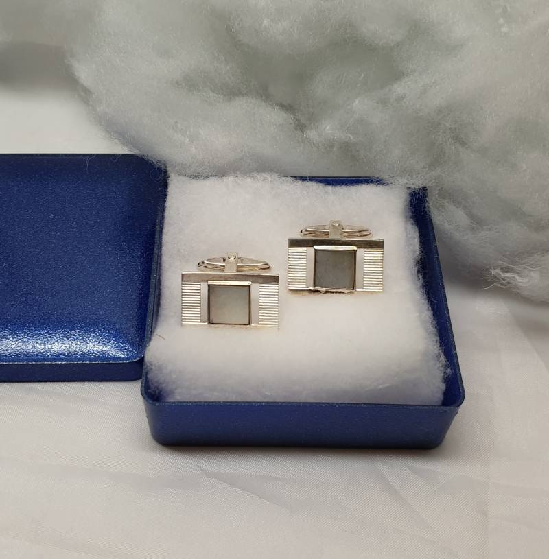 Manschettenknöpfe Cufflinks Silber 835 Perlmutt Einlage Vintage Elegant Ms238 von SchmuckAtelierRegina