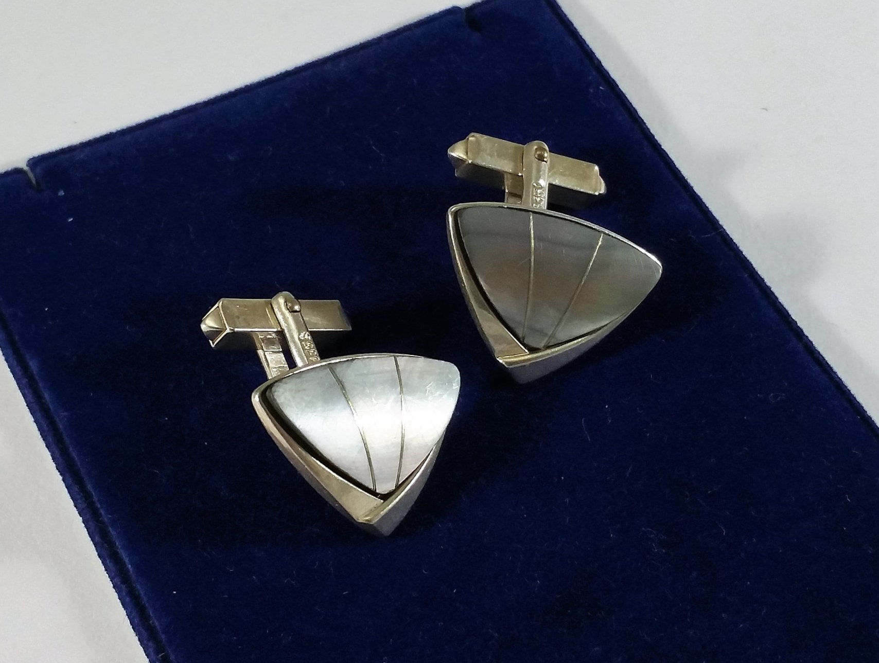 Manschettenknöpfe Cufflinks Silber 835 Perlmutt Grau Edel Vintage Ms169 von SchmuckAtelierRegina
