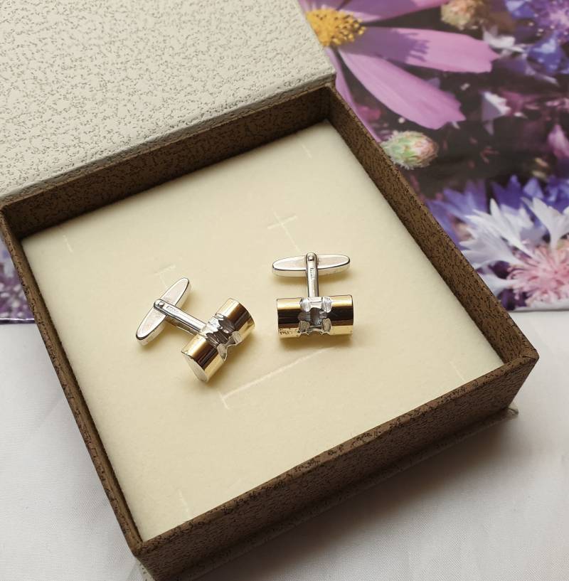 Manschettenknöpfe Cufflinks Silber 835 Teilvergoldet Elegantes Design Vintage Ms205 von SchmuckAtelierRegina