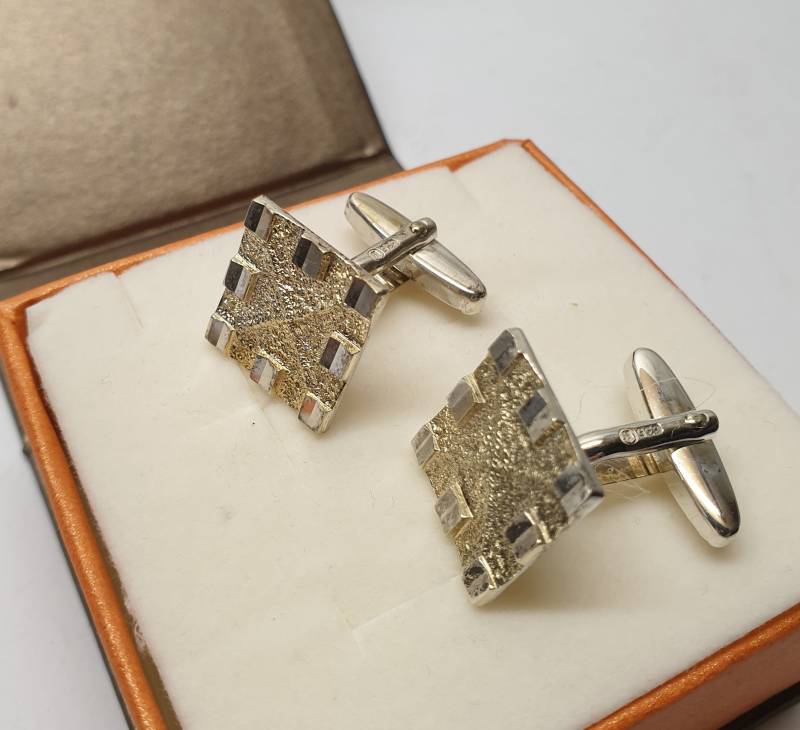 Manschettenknöpfe Cufflinks Silber 835 Teilvergoldet Elegantes Design Vintage Ms272 von SchmuckAtelierRegina