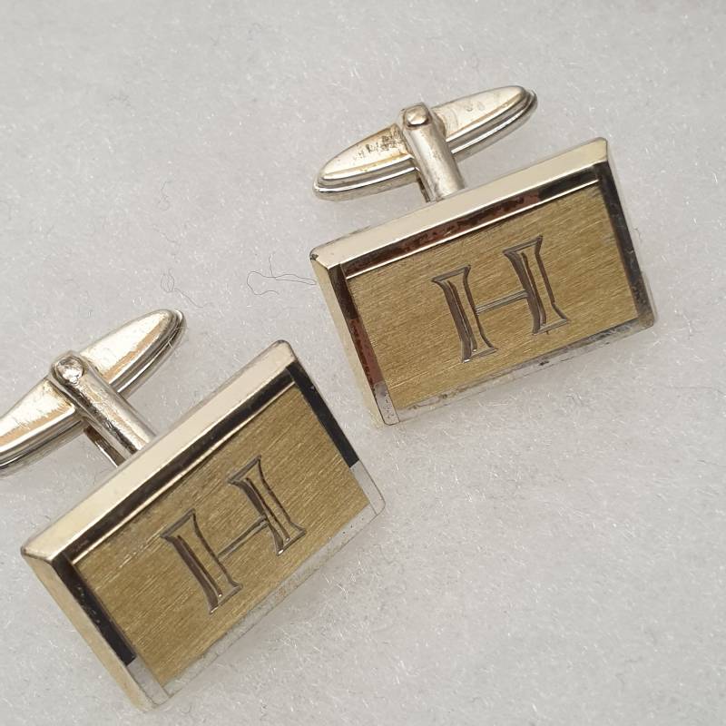 Manschettenknöpfe Cufflinks Silber 835 Teilvergoldet Initiale Buchstabe "H" Vintage Elegant Ms424 von SchmuckAtelierRegina