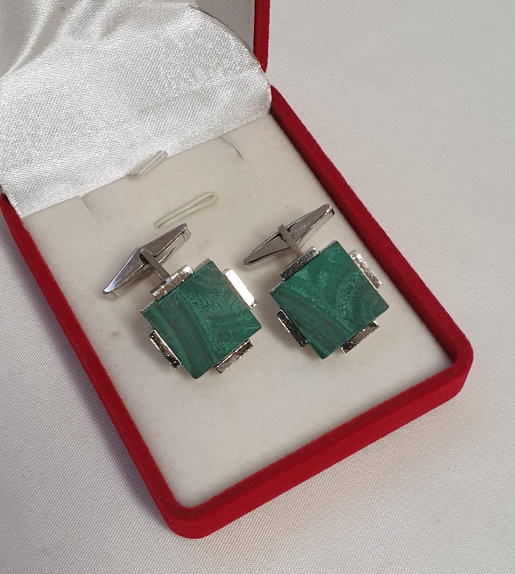 Manschettenknöpfe Cufflinks Silber 925 Malachit Design Edel Vintage Ms396 von SchmuckAtelierRegina