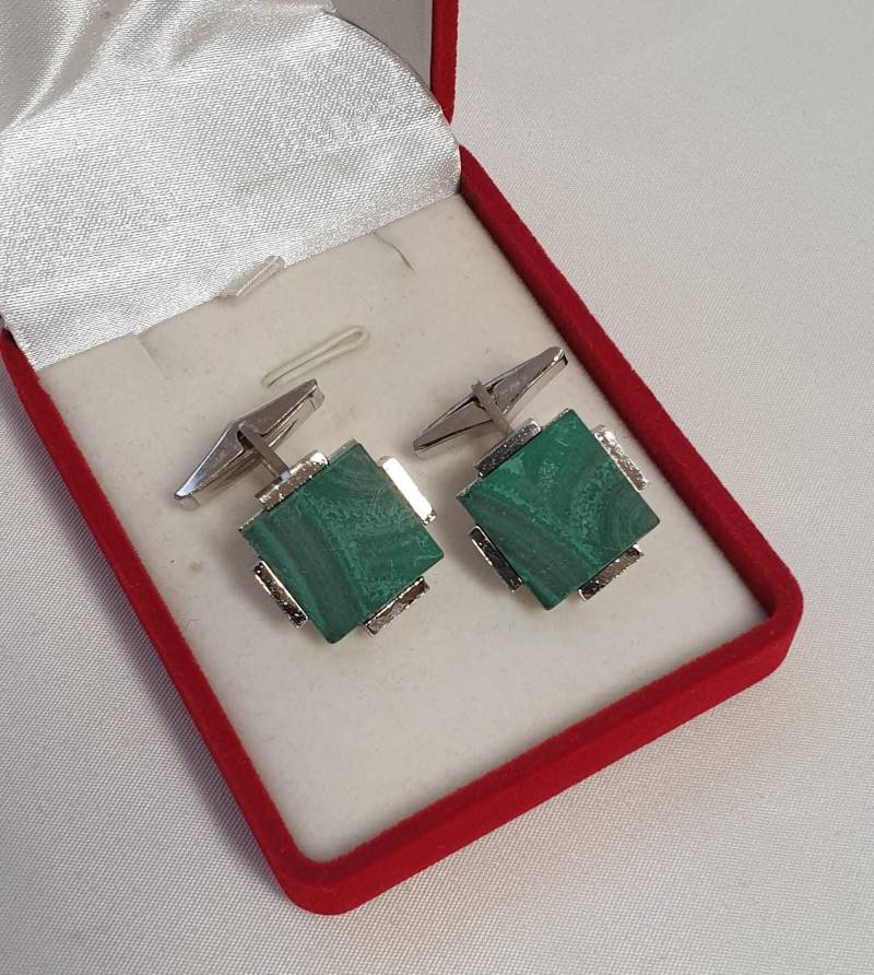 Manschettenknöpfe Cufflinks Silber 925 Malachit Design Edel Vintage Ms396 von SchmuckAtelierRegina