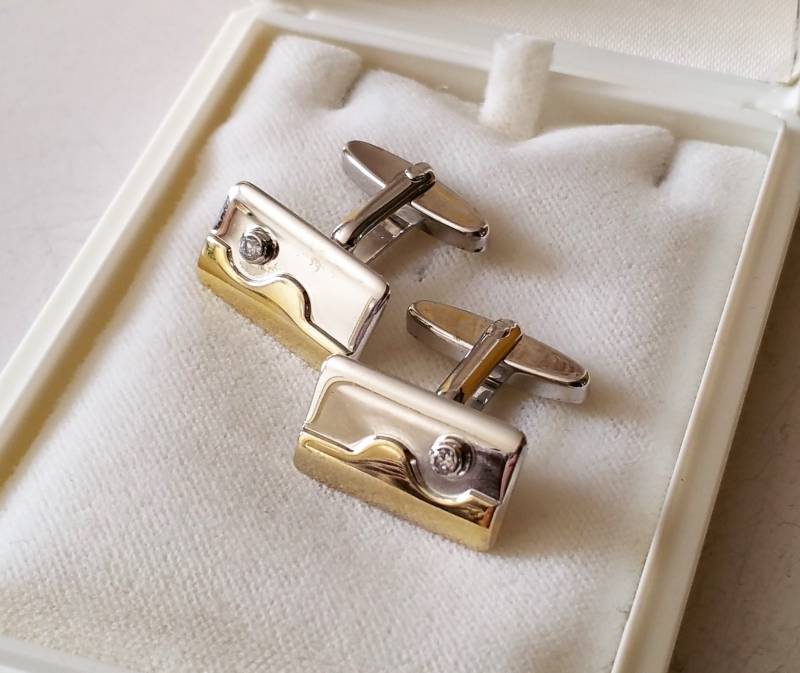 Manschettenknöpfe Cufflinks Silber 925 Teilvergoldet Kristallstein Edel Vintage Ms166 von SchmuckAtelierRegina