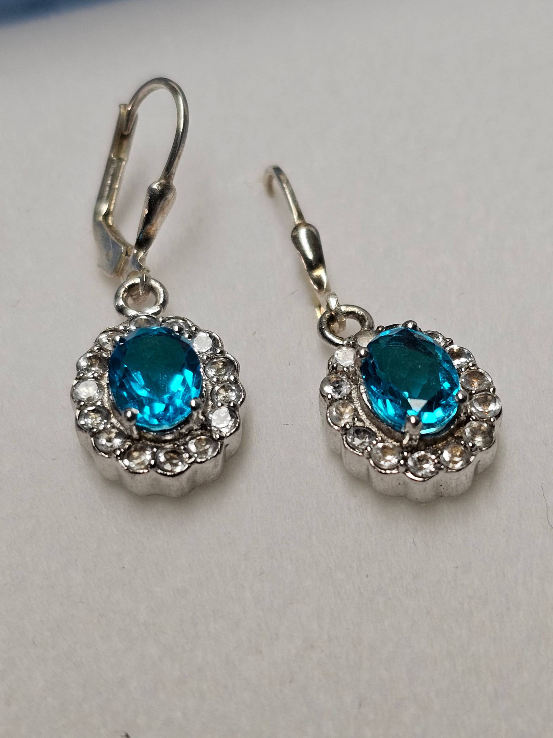 Ohrringe Ohrhänger Hängeohrringe Silber 925 Kristalle Blau & Klar Vintage Elegant So492 von SchmuckAtelierRegina