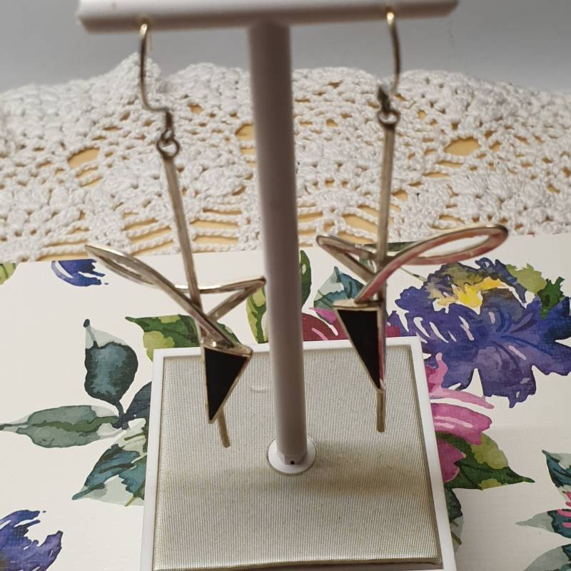 Ohrringe Ohrhänger Silber 925 Onyx Einlage Schwarz Design Extravagant Außergewöhnlich Stylisch Vintage Selten Rar So402 von SchmuckAtelierRegina