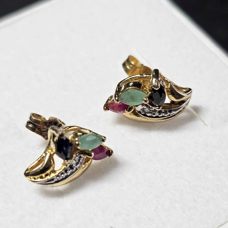 Ohrringe Ohrstecker Gold 333 Saphir Rubin Smaragd Kristall Klar Vintage Eleganz Or172 von SchmuckAtelierRegina