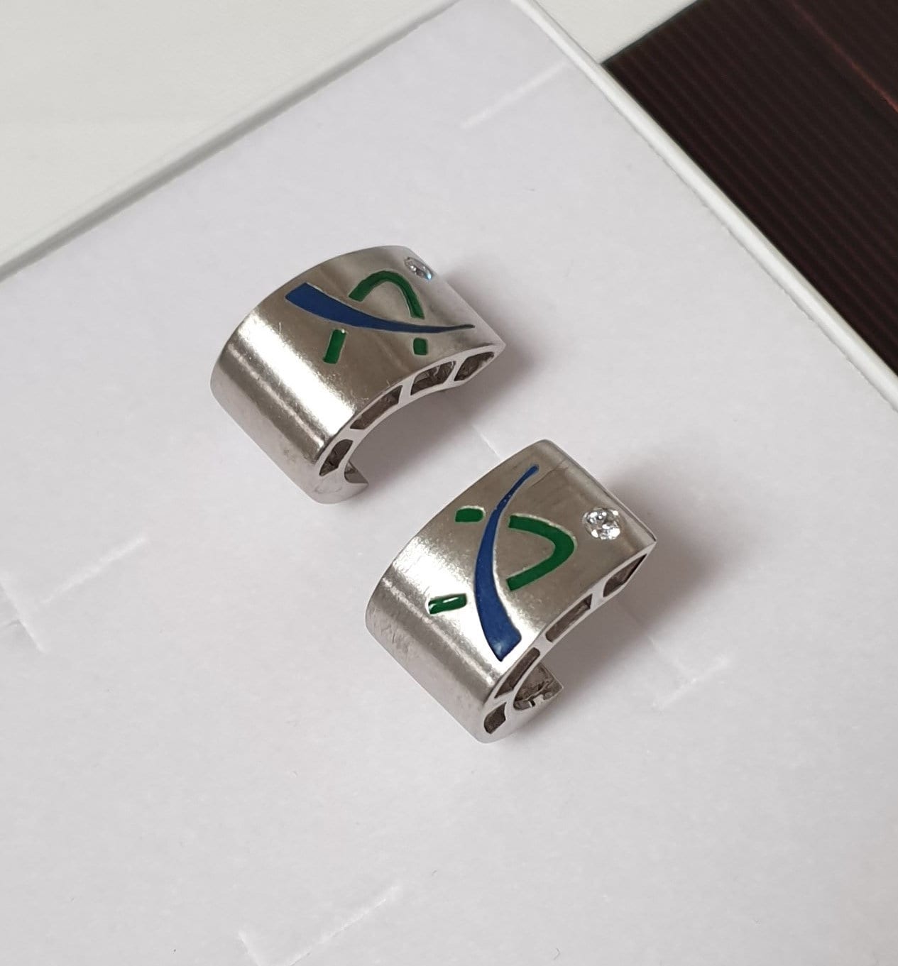 Ohrschmuck Ohrringe Ohrstecker Silber 925 Emaille Blau & Grün Kristall Klar Edel Vintage So421 von SchmuckAtelierRegina