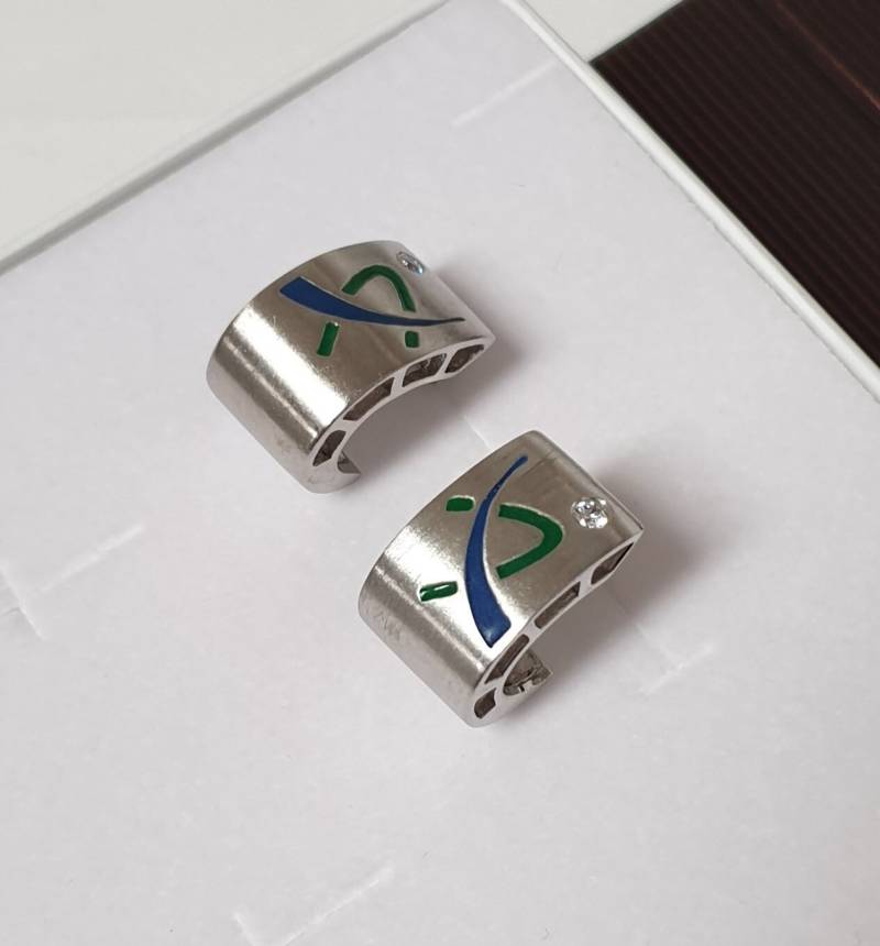 Ohrschmuck Ohrringe Ohrstecker Silber 925 Emaille Blau & Grün Kristall Klar Edel Vintage So421 von SchmuckAtelierRegina