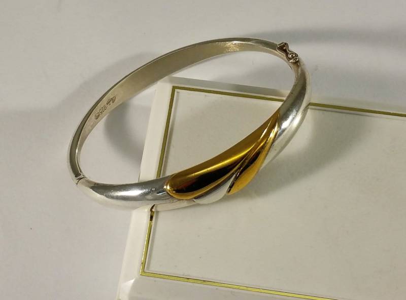 Vintage Armreif 925 Silber Teilvergoldet Edles Design Quinn Sa349 von SchmuckAtelierRegina