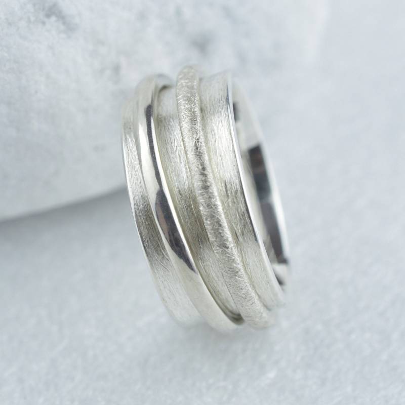 Drehring Aus Silber Mit 2 Drehringen | Bandring Struktur Handgefertigt Personalisiert von SchmuckBatih