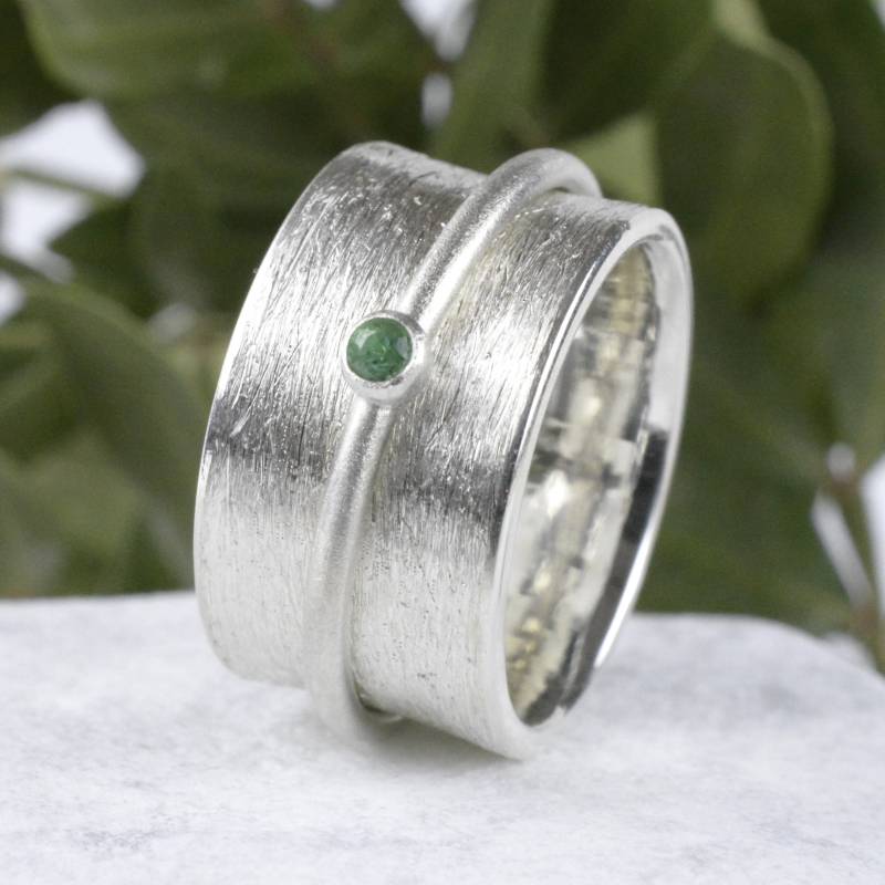 Drehring Silber 10 Mm Mit Smaragd Grün Spinnering Spannring Partnerringe Aus von SchmuckBatih