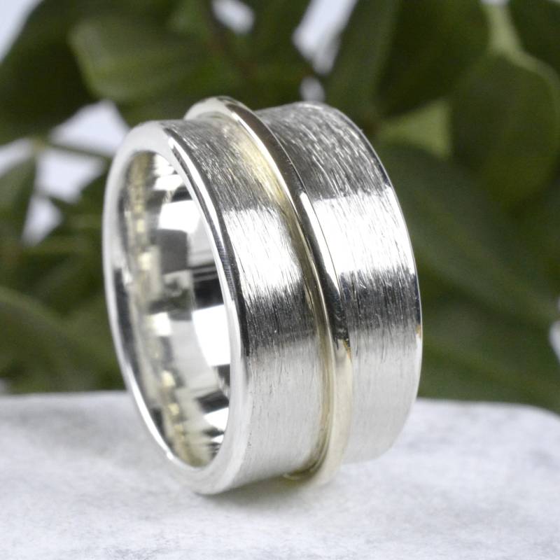 Silber Drehring Mit 333 8 Kt. Goldreif | 10 Mm Breit Bandring Mit Gravur Personalisierbar Personalisiert von SchmuckBatih