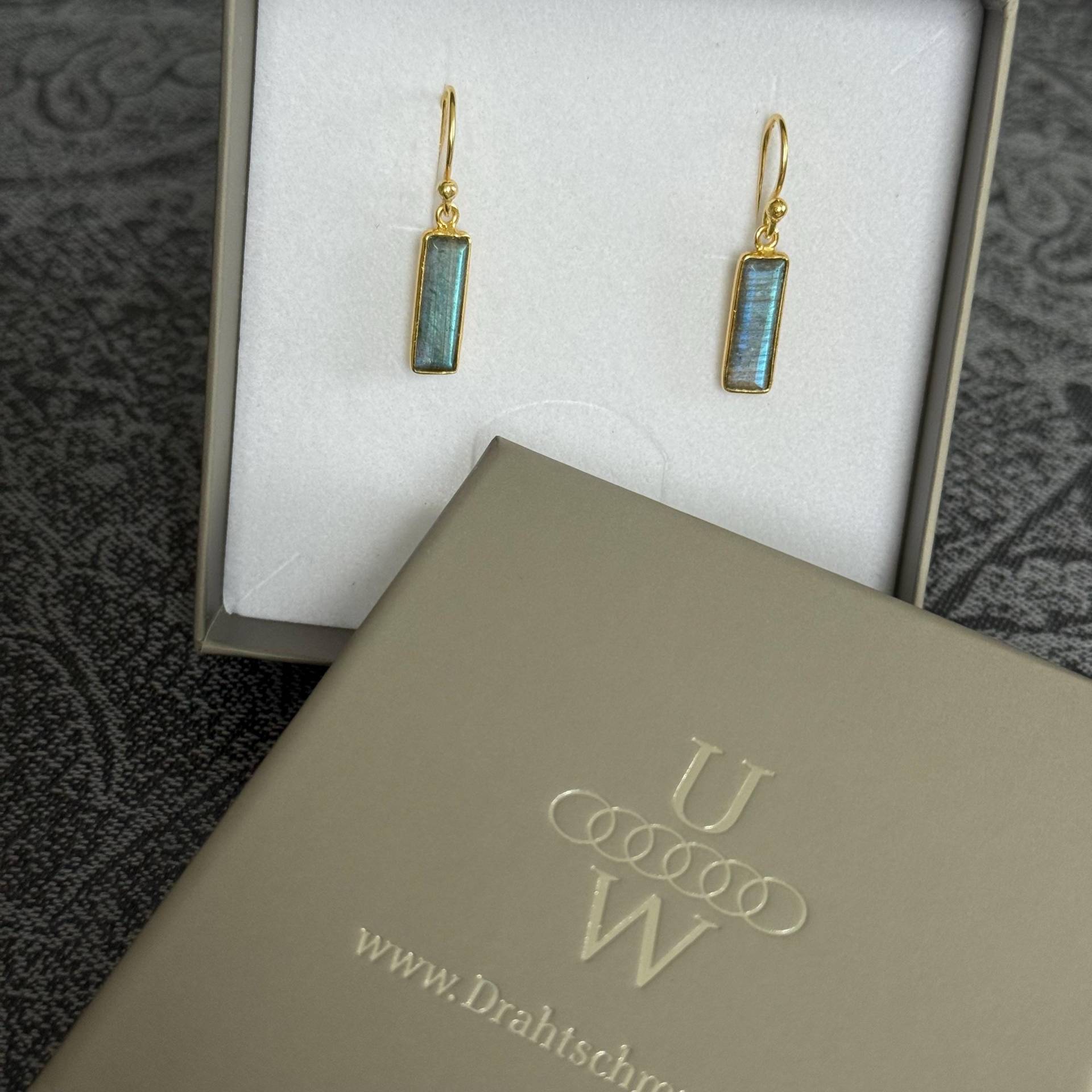 Labradorit Ohrringe Vergoldet 18K, Länge 30mm von SchmuckByUteWichels