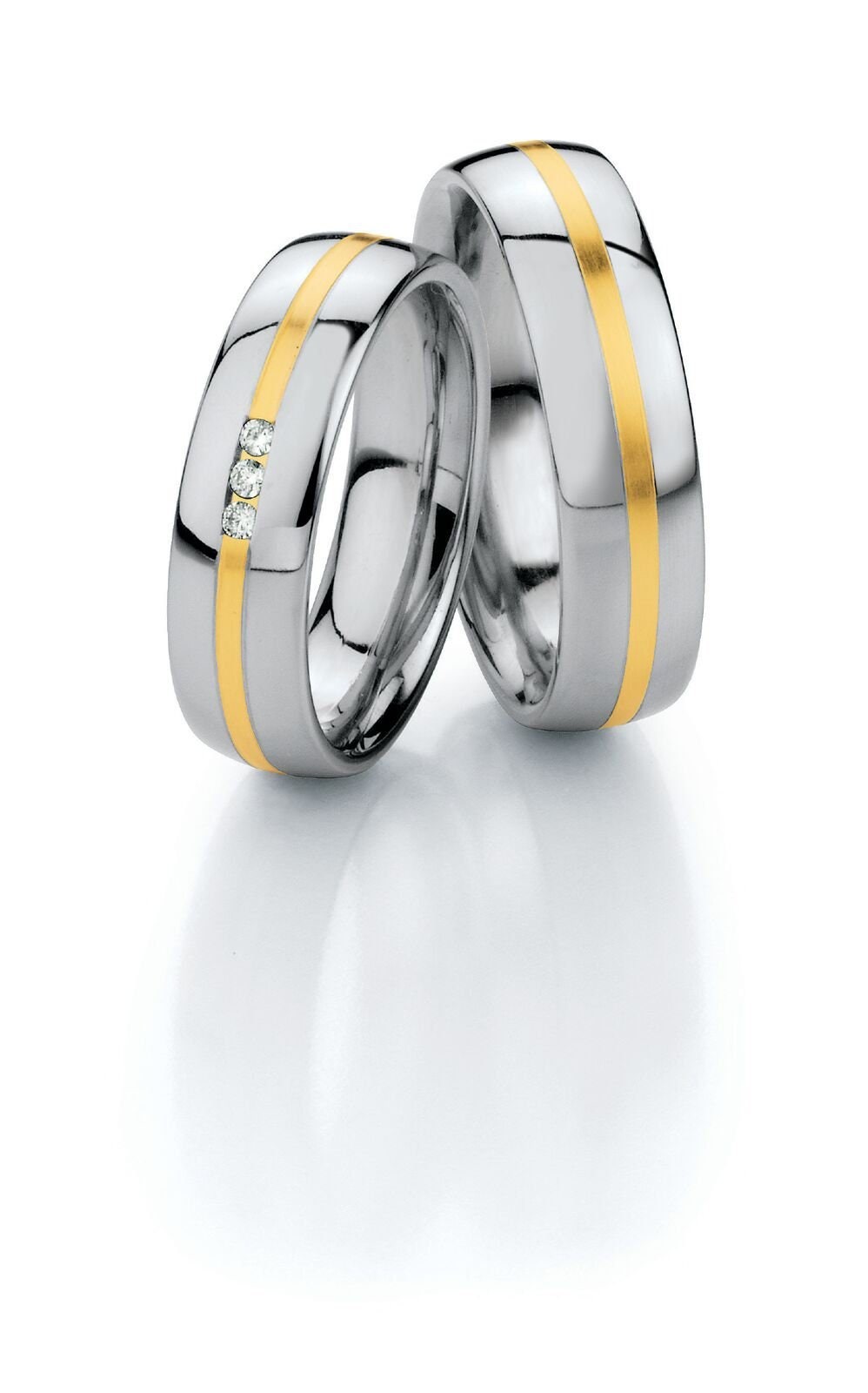 585 Goldringe & Steel Mit Diamant Paar Ehering Verlobungsringe Antragsringe Trauring Hochzeitsring Wedding Rings Engagement Diamond von SchmuckDepot