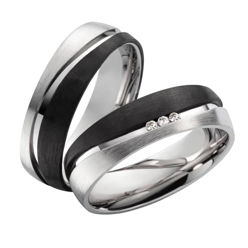 Paar Eheringe Verlobungsringe Partnerringe Hochzeitsringe Trauringe Antragsringe Aus 925 Silber Und Carbon Mit Zirkonia - Silberringe von SchmuckDepot