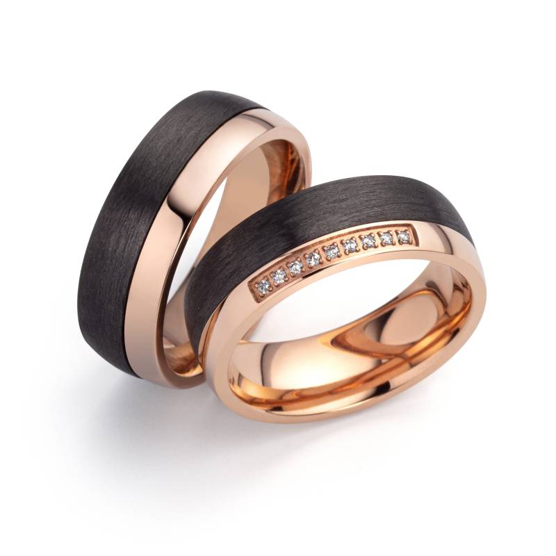 Ring Freundschaftsringe Partnerringe Verlobungsring Antragsring Hochzeitsringe Aus Titan Und Carbon, Rose, Mit Gravur von SchmuckDepot