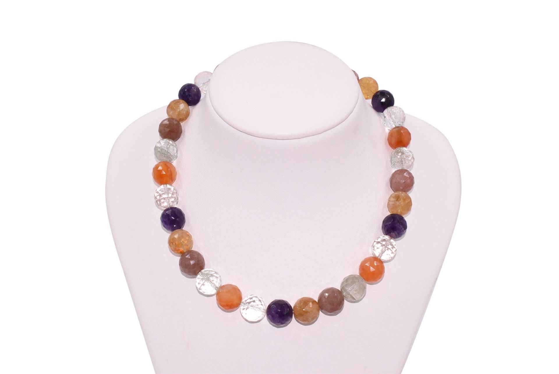 Runde Facettierte Edelsteinkette Aus Amethyst, Bergkristall, Karneol Und Rutilquarz in Aaa-Qualität Runde Facettierte Edelsteinkette Aus Amethyst, Bergkristall, Karneol Und Rutilquarz in Aaa-Qualität von SchmuckDesignByEmma