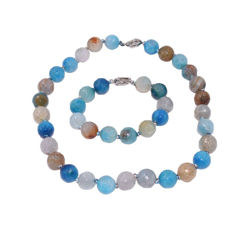 Set Aus Blauem Achatarmband Und Halskette Runden Facettierten Edelsteinen von SchmuckDesignByEmma