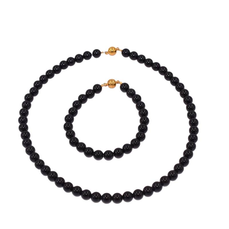 Set Runde Onyx Edelstein Halskette Und Armband von SchmuckDesignByEmma
