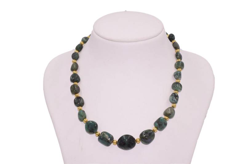 Smaragdgrüne Halskette Aus Smaragd, Collier Smaragdgrün Barock, Karabiner Vergoldet 18 K Smaragdgrüne Halskette Aus Smaragd, Collier Smaragdgrün Barock, Karabiner Vergoldet 18 K von SchmuckDesignByEmma