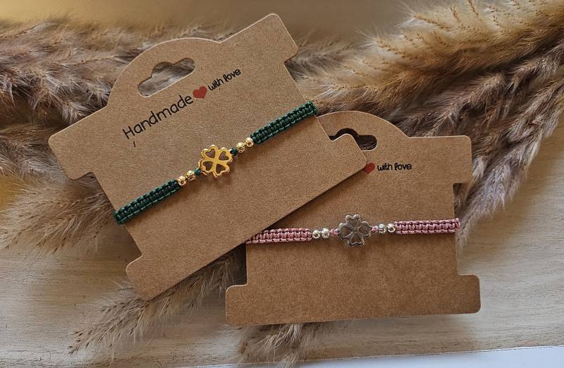 Makramee Armband Kleeblatt Edelstahl, 33 Farben von SchmuckElfe24