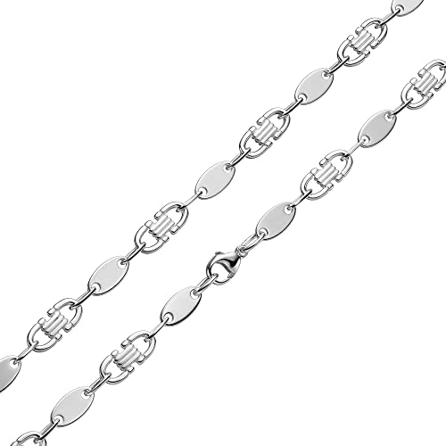 SchmuckForever Plattenkette 8mm 925 Silber massiv - Länge Wählbar - Collier Halskette oder Armband - Plättchenkette - Steigbügelkette (50) von SchmuckForever