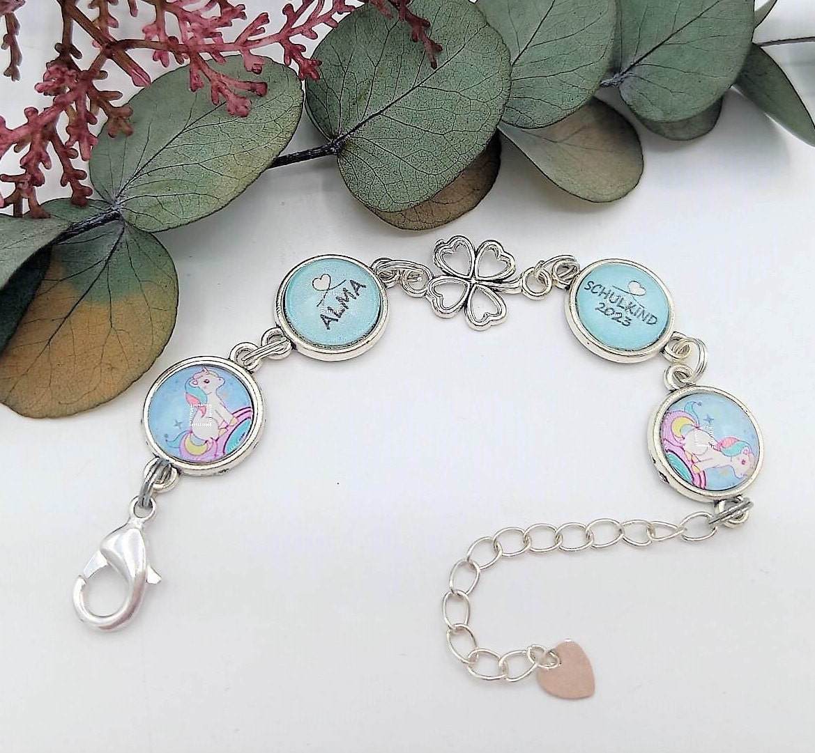 Armband Für Mädchen Zur Einschulung Personalisiert Einhorn Name von SchmuckKitchen