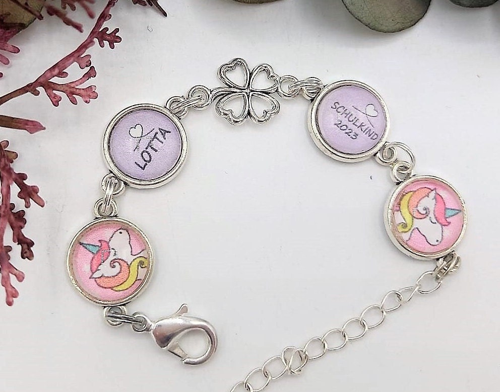 Armband Für Mädchen Zur Einschulung Personalisiert Einhorn von SchmuckKitchen