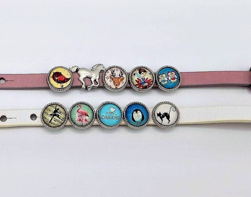 Cabochon Schiebeperle Waldtiere Lederarmband Kinderarmband Fuchs Waschbär Fee Einhorn Prinzessin Ballerina Katze Pferd Schulkind Einschulung von SchmuckKitchen