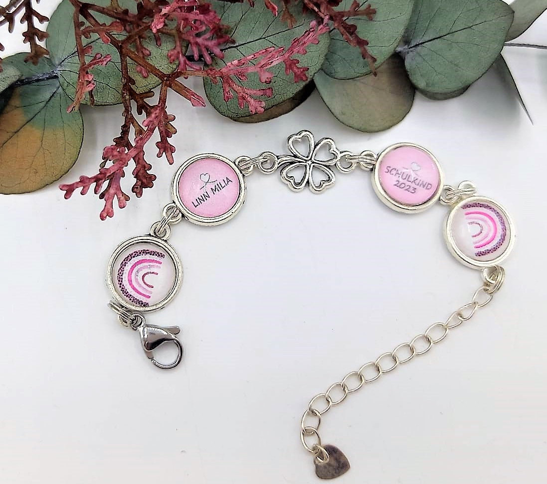 Neu Armband Zur Einschulung Für Mädchen Personalisiert Regenbogen Name von SchmuckKitchen