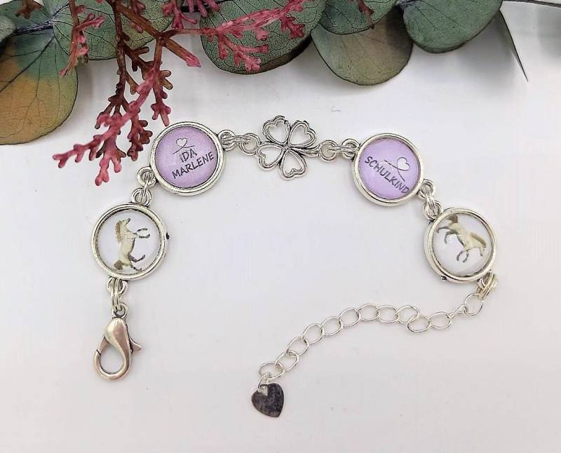 Neu Zartes Armband Für Mädchen Zur Einschulung Personalisiert Pferd Name von SchmuckKitchen