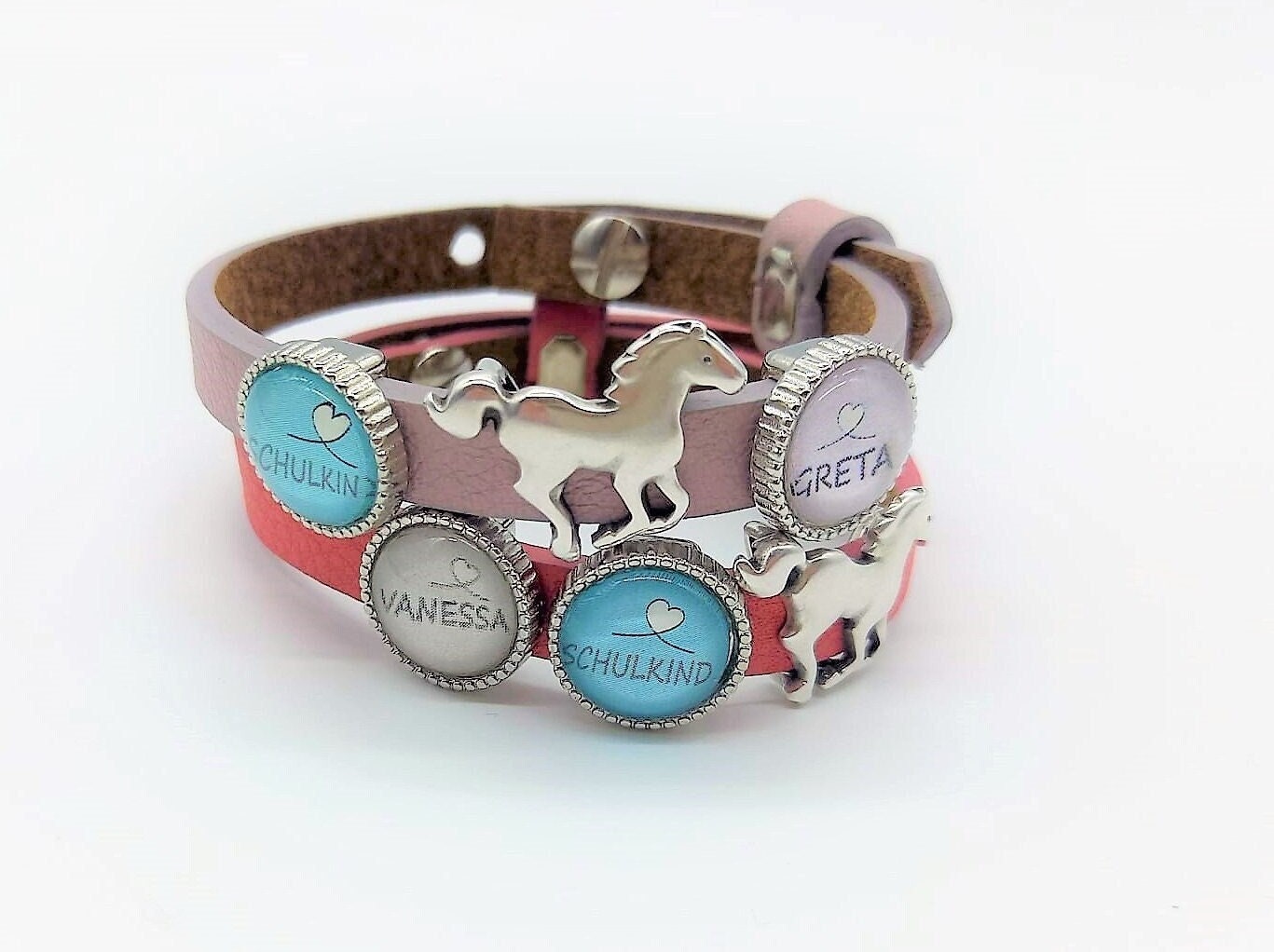 Personalisiertes Geschenk Schulstart | Namensarmband Schulkind Einschulung Lederarmband Pferdemädchen Pferd von SchmuckKitchen