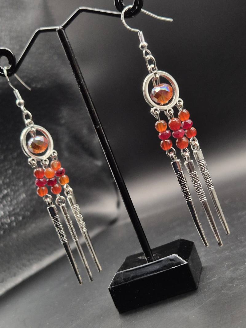 Silberne Hängeohrringe, Mit Karneol Und Granat von SchmuckLook
