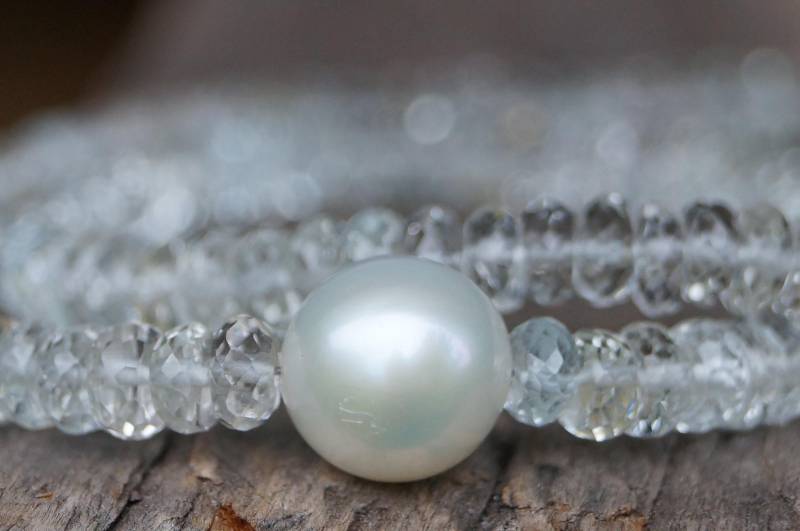 Edeltopas Kristallkette Rondelle Facettiert 4x6mm Kugelmagnetschließe Silber Süßwasserperle Länge 44cm von SchmuckManufakturDE