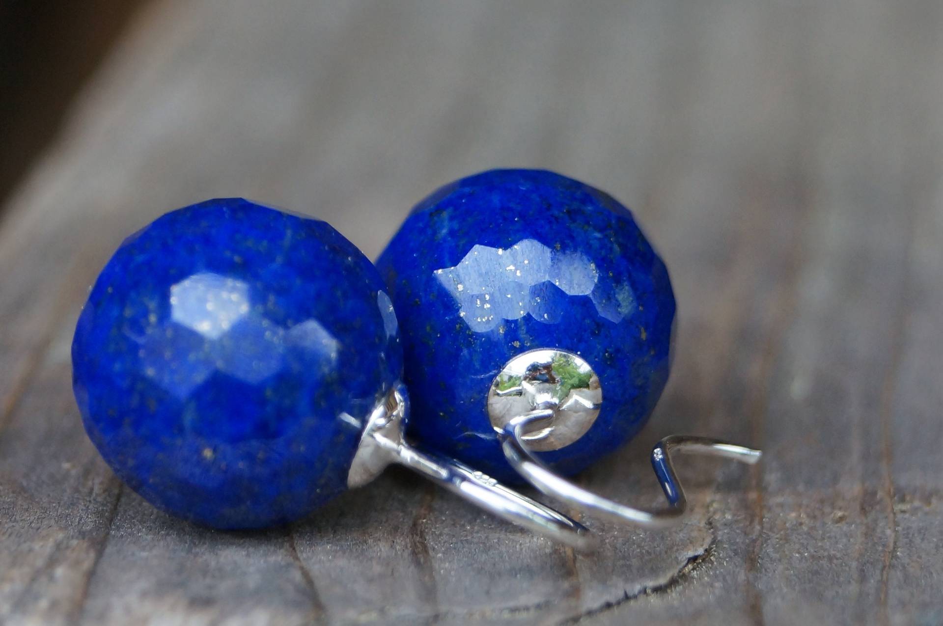 Ohrhänger Kugel Silber, Lapislazuli Facettiert von SchmuckManufakturDE