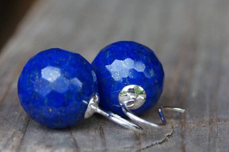 Ohrhänger Kugel Silber, Lapislazuli Facettiert von SchmuckManufakturDE