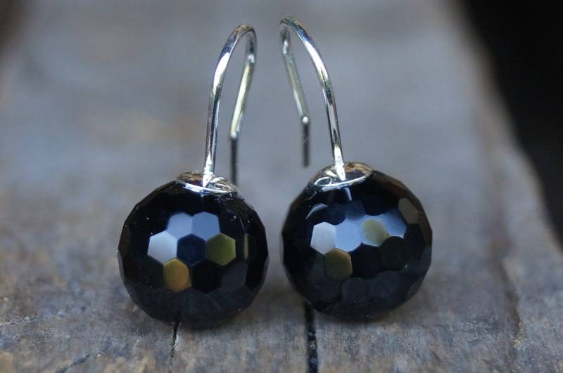 Ohrhänger Silber, Onyx Facettiert 10mm in Kugelform von SchmuckManufakturDE