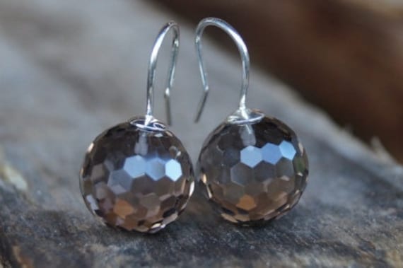 Ohrhänger Silber, Rauchquarz-Kugeln Facettiert 14mm von SchmuckManufakturDE
