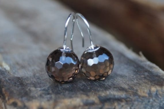 Ohrhänger Silber, Rauchquarz-Kugeln Facettiert 8mm von SchmuckManufakturDE