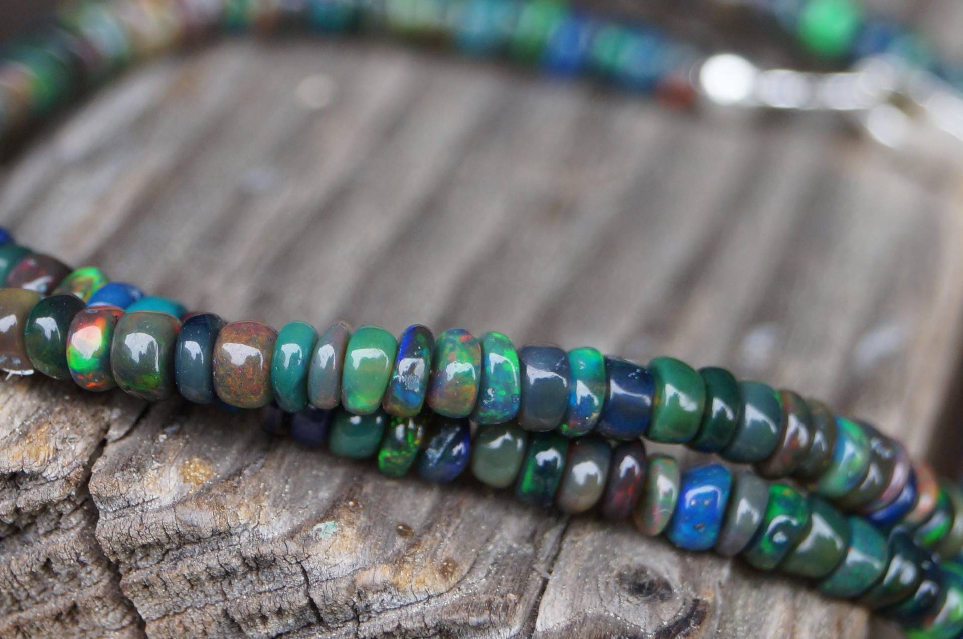 Opalkette Kette Rondelle 4, 5-5mm Opal Karabiner Silber von SchmuckManufakturDE