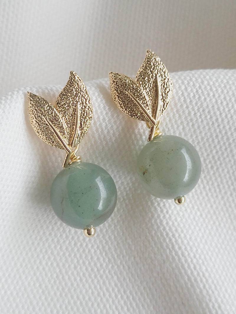 24K Aventurin Ohrringe, Handgemachte Edelstein Ohrringe Vergoldet von SchmuckPerla