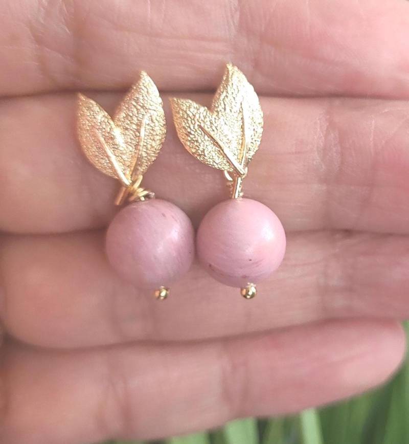 24K Rhodonit Ohrringe, Handgemachte Edelstein Ohrstecker von SchmuckPerla